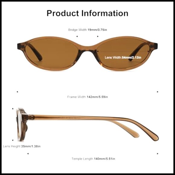 Retro Oval Cat Eye Sunglasses Y2K Thin Narrow 100% UV Protection Lightweight main image 6